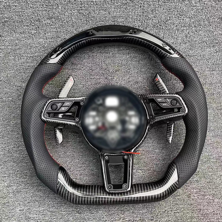 Custom Red Leather and Peach Carbon Fiber Steering Wheel for Porsche 911 718 981